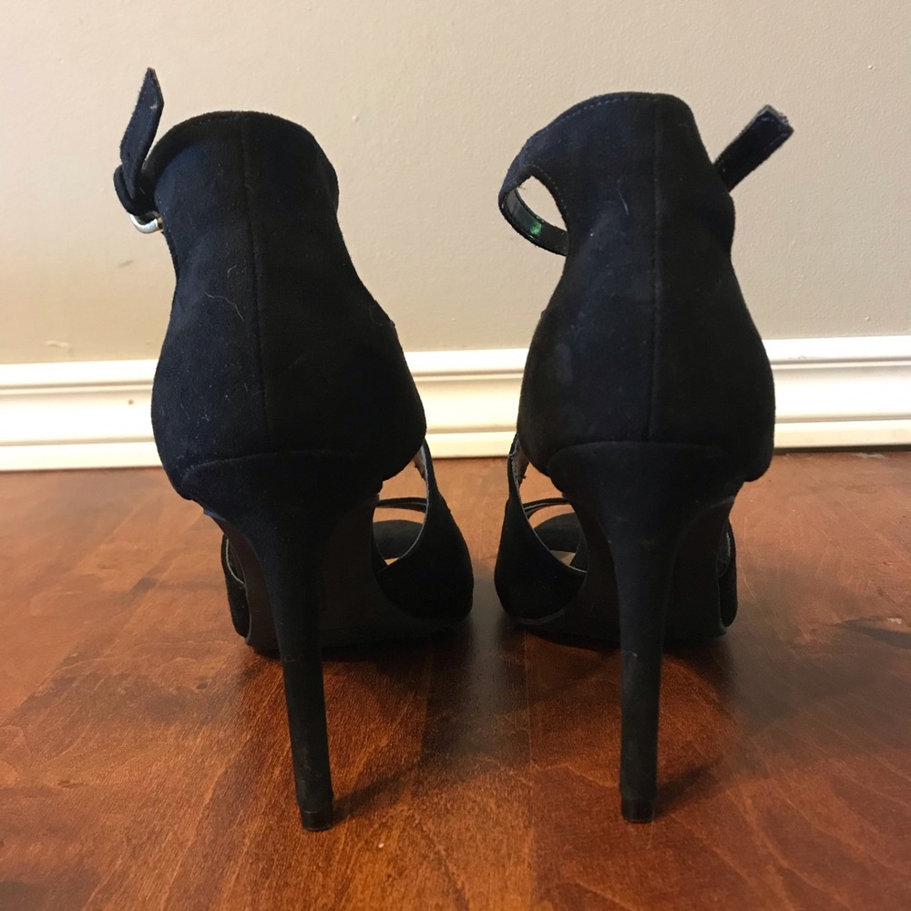 Black suede double strap high heels - Picture 5 of 6
